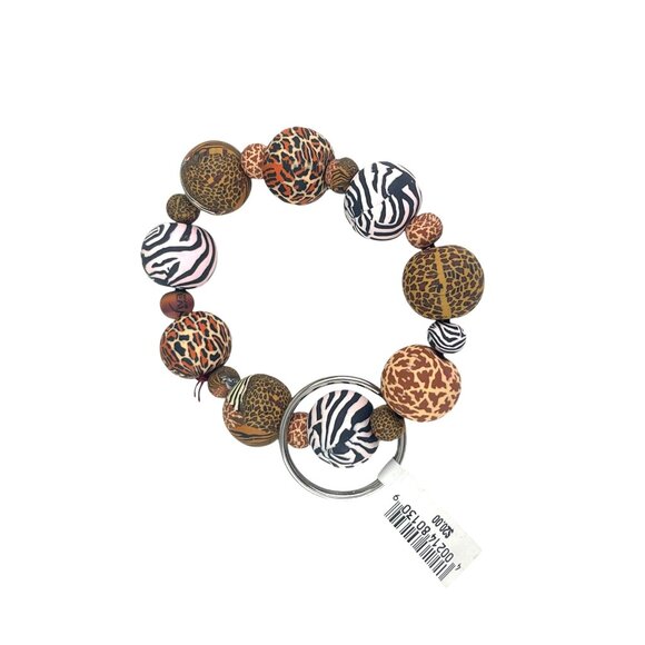 Disney Animal Print Beaded Keychain Bracelet Safari Inspired Beads & Keyring - Picture 3 of 6